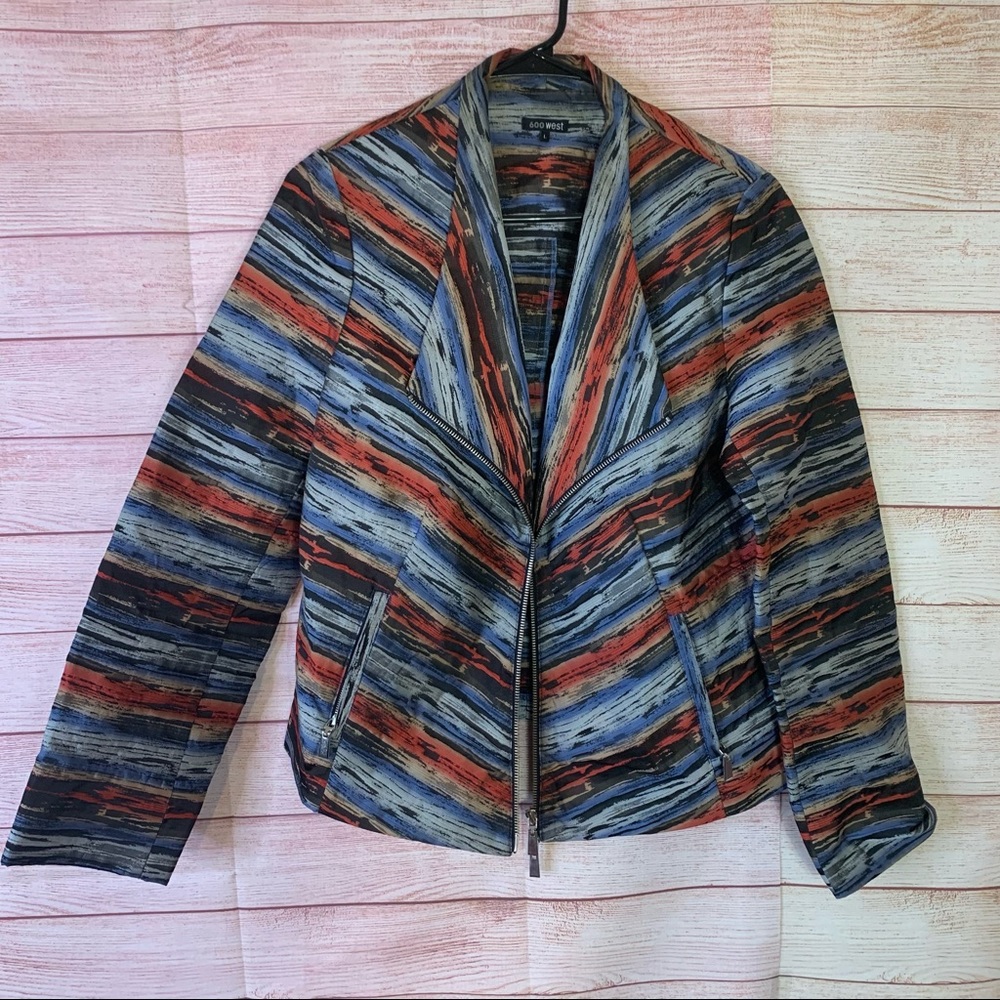 600 West Striped Jacquard Multi‎ Color Jacket Large